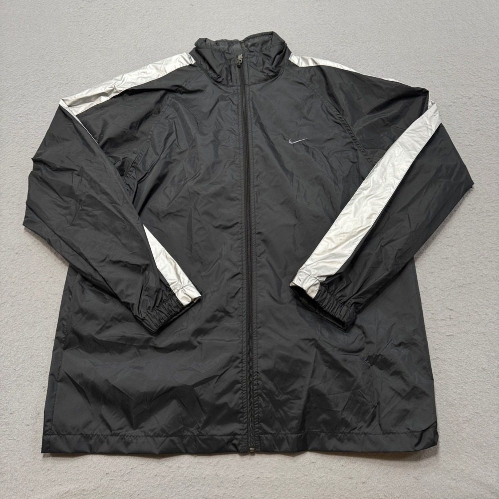 Y2K Nike Jacket Men's Medium Black Nylon Swoosh Lightweight Windbreaker Training
